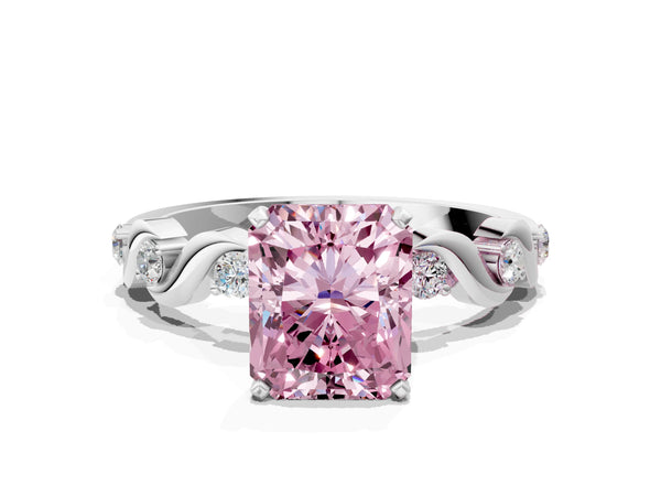 White gold Fancy Pink Radiant  Solitaire Twisted Band with Prong Setting