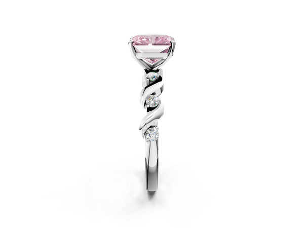 White gold Fancy Pink Radiant  Solitaire Twisted Band with Prong Setting