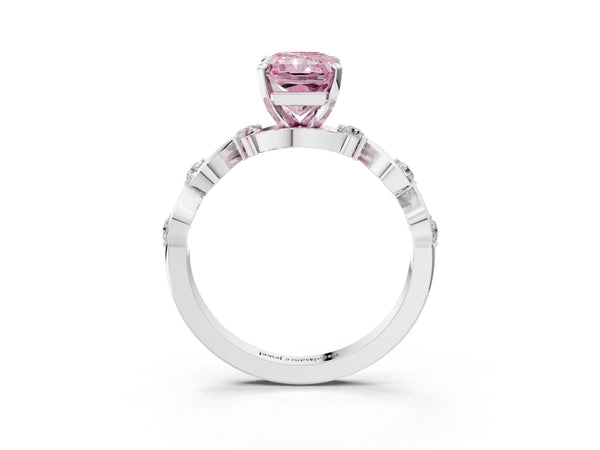 White gold Fancy Pink Radiant  Solitaire Twisted Band with Prong Setting