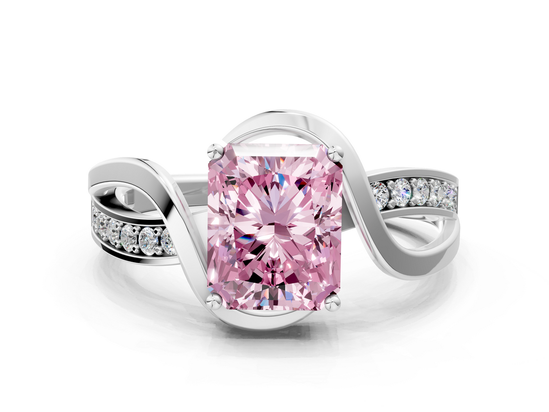 White gold Fancy Pink Radiant  Solitaire Twisted Band with Prong Setting_3