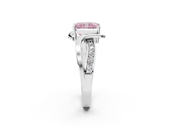 White gold Fancy Pink Radiant  Solitaire Twisted Band with Prong Setting