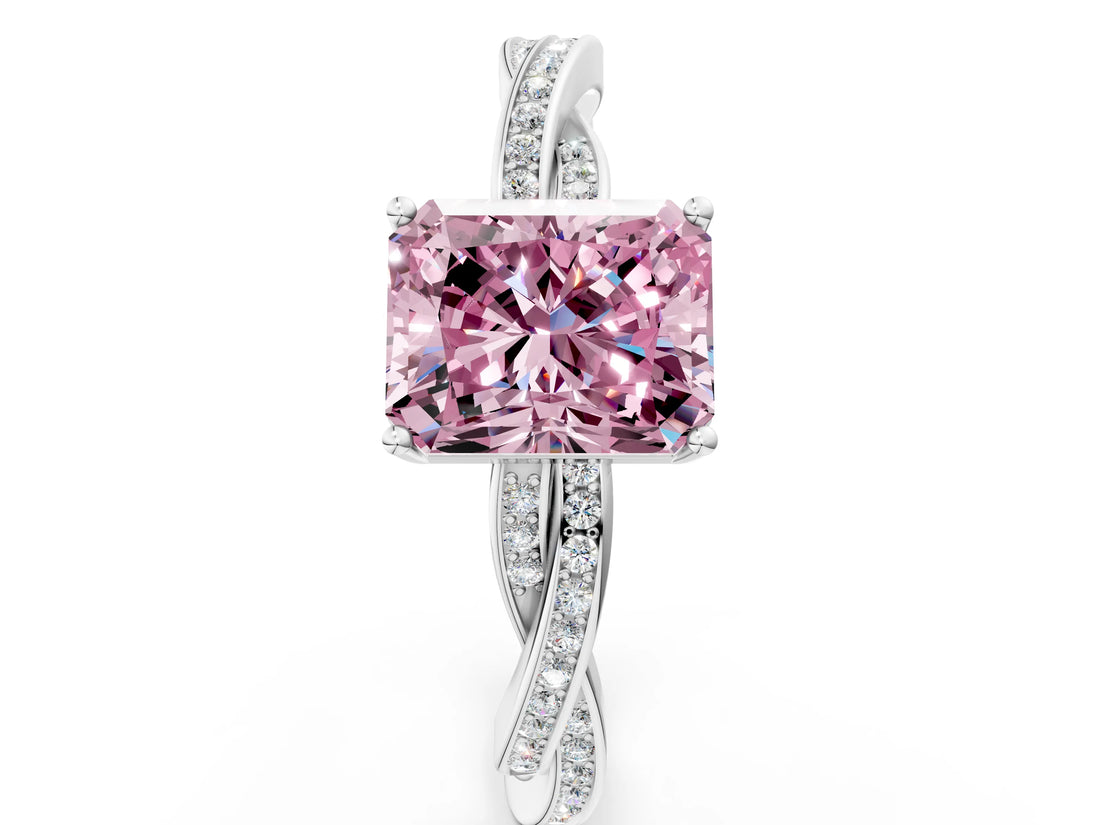 White gold Fancy Pink Radiant  Solitaire Twisted Pave Diamond Ring with Four-Prong Setting_13