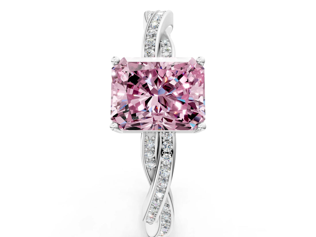 White gold Fancy Pink Radiant  Solitaire Twisted Pave Diamond Ring with Four-Prong Setting_14