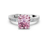 White gold Fancy Pink Radiant  Solitaire with Pavé Band and Four-Prong Setting_295
