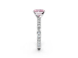 White gold Fancy Pink Radiant  Solitaire with Pavé Band and Four-Prong Setting_303