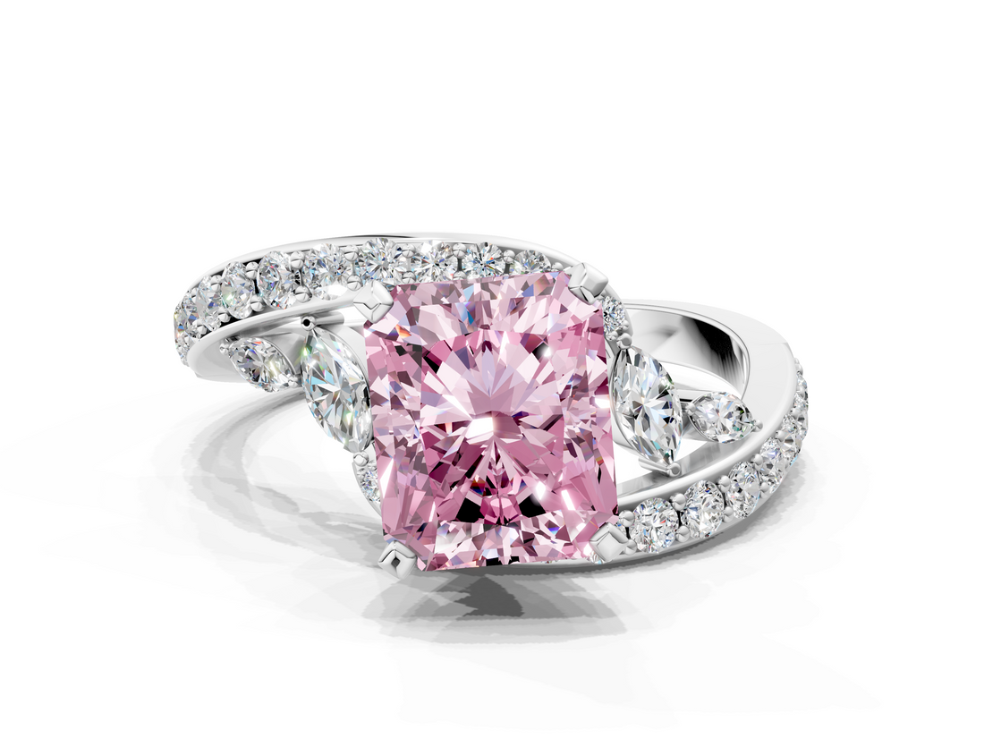 White gold Fancy Pink Radiant  Solitaire with Pavé Twist Band and Four-Prong Setting_93