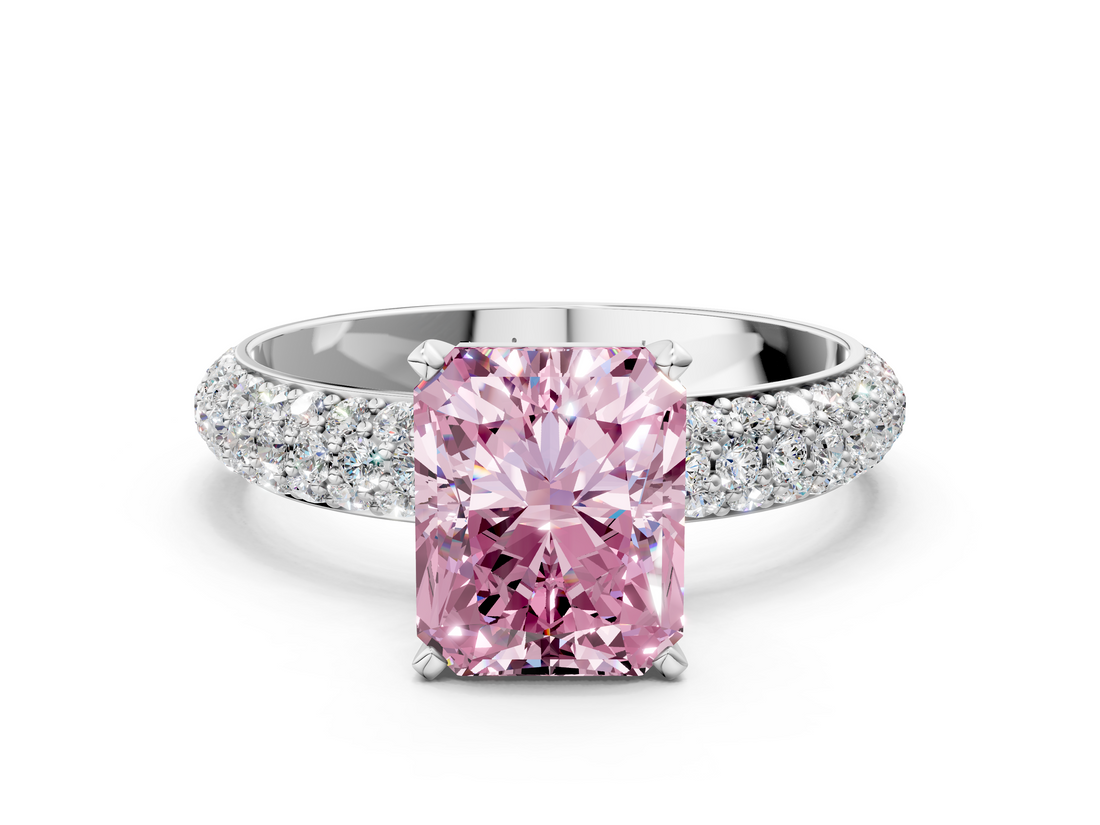 White gold Fancy Pink Radiant  Solitaire with Pave Band and Four-Prong Setting_3