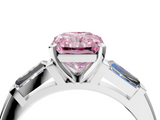 White gold Fancy Pink Radiant  Solitaire with Tapered Baguette Side Stones on a Classic Band with Four-Prong Setting_120
