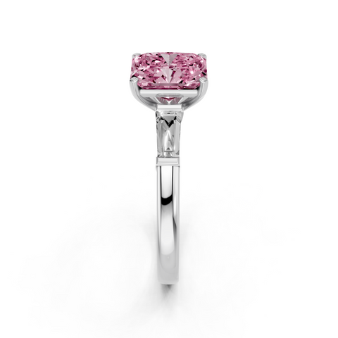 White gold Fancy Pink Radiant  Solitaire with Tapered Baguette Side Stones on a Classic Band with Four-Prong Setting_1