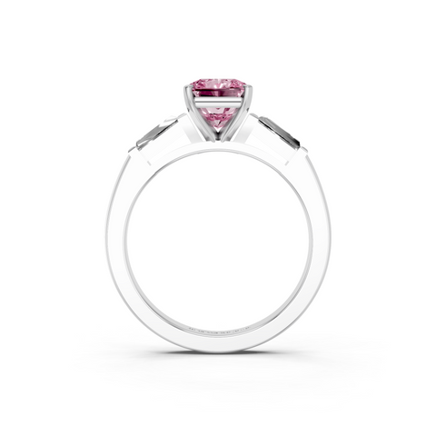 White gold Fancy Pink Radiant  Solitaire with Tapered Baguette Side Stones on a Classic Band with Four-Prong Setting_2