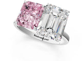 White gold Fancy Pink Radiant  and Emerald Cut Toi Moi Ring with Prong Setting_47