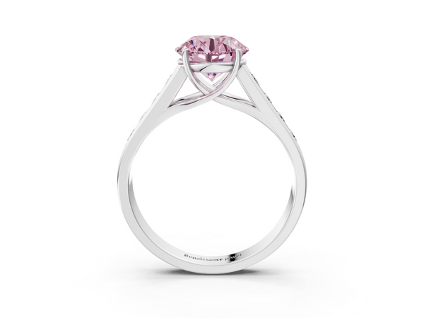 Platinum Fancy Pink Round  Brilliant Channel-Set Solitaire Ring with Four-Prong Setting