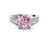 White gold Fancy Pink Round  Brilliant Cut Diamond Engagement Ring with Pavé Band and Four-Prong Setting_29
