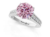 White gold Fancy Pink Round  Brilliant Cut Diamond Engagement Ring with Pavé Band and Four-Prong Setting_30