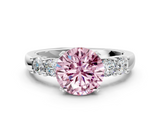 White gold Fancy Pink Round  Brilliant Cut Diamond Five-Stone Prong Set Engagement Ring with Channel Band