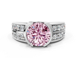 White gold Fancy Pink Round  Brilliant Diamond Channel Set Wide Band Ring with Bezel Setting
