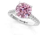 White gold Fancy Pink Round  Brilliant Diamond Solitaire with Pavé Band and Four-Prong Setting 2