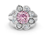 White gold Fancy Pink Round  Brilliant Flower Halo Diamond Split Shank Ring_75