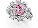White gold Fancy Pink Round  Brilliant Flower Halo Diamond Split Shank Ring_76