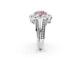 White gold Fancy Pink Round  Brilliant Flower Halo Diamond Split Shank Ring_77