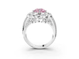 White gold Fancy Pink Round  Brilliant Flower Halo Diamond Split Shank Ring_78