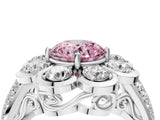 White gold Fancy Pink Round  Brilliant Flower Halo Diamond Split Shank Ring_79