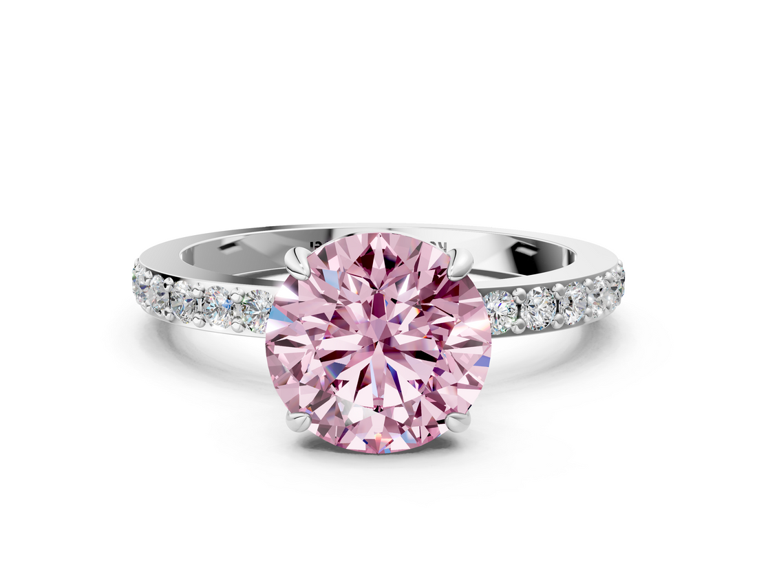 White gold Fancy Pink Round  Brilliant Pavé Band Solitaire with Four-Prong Setting_18
