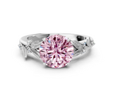 White gold Fancy Pink Round  Brilliant Solitaire with Leaf Motif Band and Four-Prong Setting_31