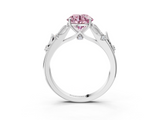 White gold Fancy Pink Round  Brilliant Solitaire with Leaf Motif Band and Four-Prong Setting_35