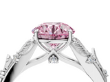White gold Fancy Pink Round  Brilliant Solitaire with Leaf Motif Band and Four-Prong Setting_35