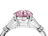 White gold Fancy Pink Round  Brilliant Solitaire with Pave Band and Four-Prong Setting_4
