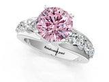 White gold Fancy Pink Round  Brilliant Solitaire with Side Stones on a Pave Band and Four-Prong Setting_121