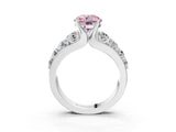 White gold Fancy Pink Round  Brilliant Solitaire with Side Stones on a Pave Band and Four-Prong Setting_123