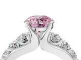 White gold Fancy Pink Round  Brilliant Solitaire with Side Stones on a Pave Band and Four-Prong Setting_124