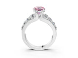 White gold Fancy Pink Round  Brilliant Solitaire with Side Stones on a Pave Band and Four-Prong Setting_146
