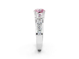 White gold Fancy Pink Round  Brilliant Solitaire with Side Stones on a Pave Band and Four-Prong Setting_151