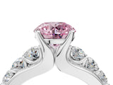 White gold Fancy Pink Round  Brilliant Solitaire with Side Stones on a Pave Band and Four-Prong Setting_153