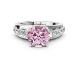 White gold Fancy Pink Round  Brilliant Solitaire with Side Stones on a Pave Band and Four-Prong Setting_30