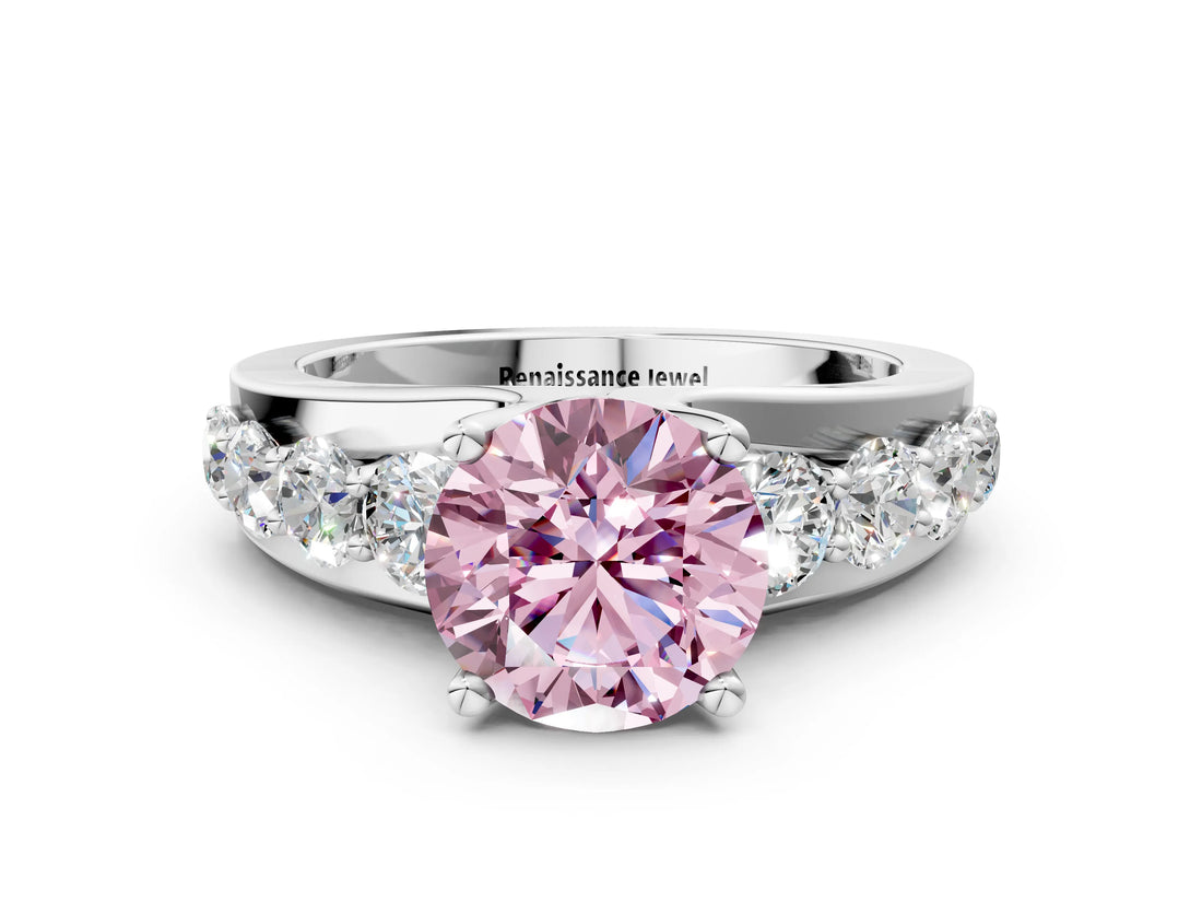White gold Fancy Pink Round  Brilliant Solitaire with Side Stones on a Pave Band and Four-Prong Setting_48