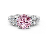 White gold Fancy Pink Round  Cluster Diamond Engagement Ring with Pavé Band and Four-Prong Setting