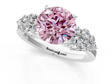 White gold Fancy Pink Round  Cluster Diamond Engagement Ring with Pavé Band and Four-Prong Setting_1