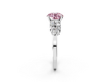 White gold Fancy Pink Round  Cluster Diamond Engagement Ring with Pavé Band and Four-Prong Setting_2