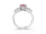 White gold Fancy Pink Round  Cluster Diamond Engagement Ring with Pavé Band and Four-Prong Setting_3