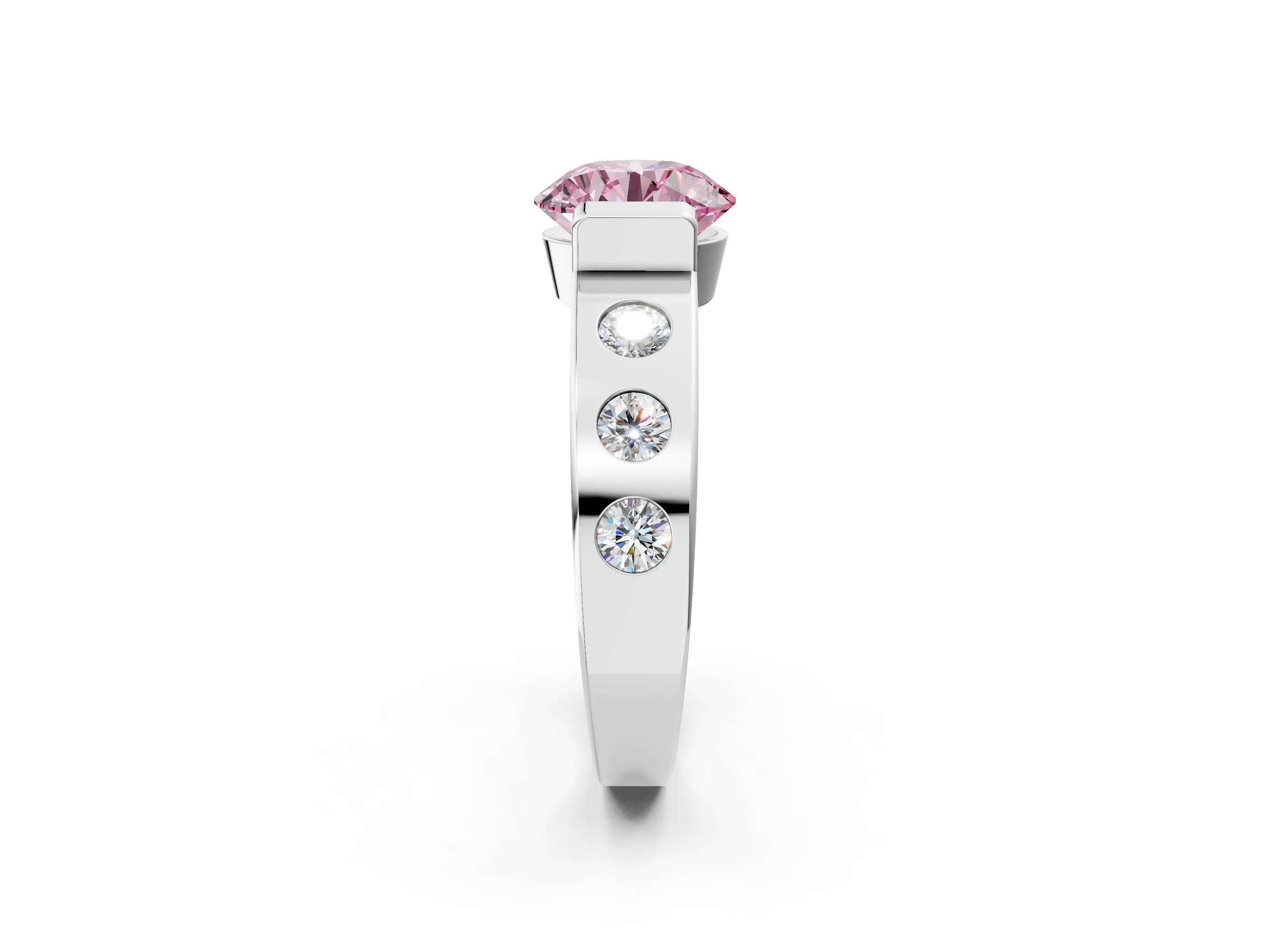 White gold Fancy Pink Round Cut Brilliant Channel-Set Diamond Ring with Bezel Prong Setting_14