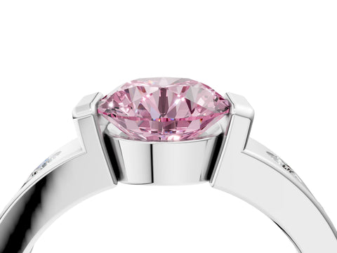 White gold Fancy Pink Round Cut Brilliant Channel-Set Diamond Ring with Bezel Prong Setting_16