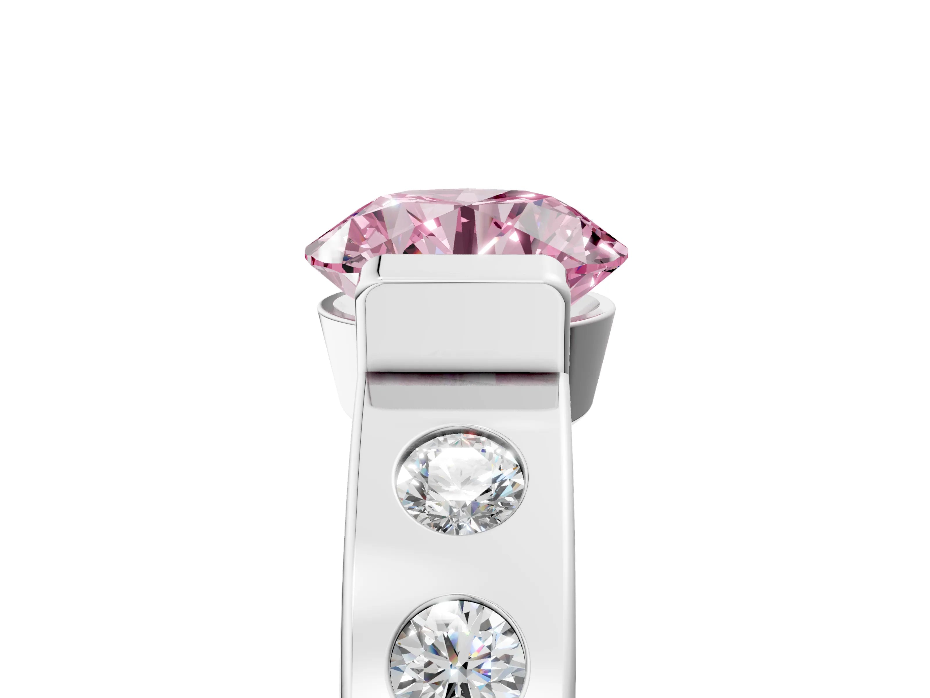 White gold Fancy Pink Round Cut Brilliant Channel-Set Diamond Ring with Bezel Prong Setting_17