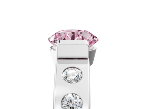 White gold Fancy Pink Round Cut Brilliant Channel-Set Diamond Ring with Bezel Prong Setting_17