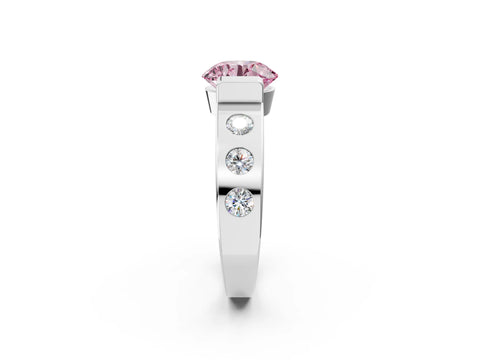White gold Fancy Pink Round Cut Brilliant Channel-Set Diamond Ring with Bezel Prong Setting_2