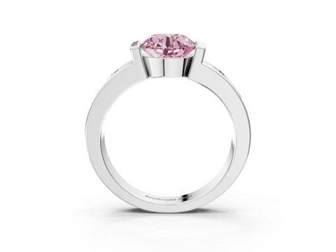 White gold Fancy Pink Round Cut Brilliant Channel-Set Diamond Ring with Bezel Prong Setting_3