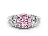 White gold Fancy Pink Round Cut Brilliant Diamond Cluster Accent Solitaire Ring with Prong Setting_24